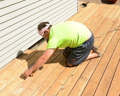 Sanding the deck